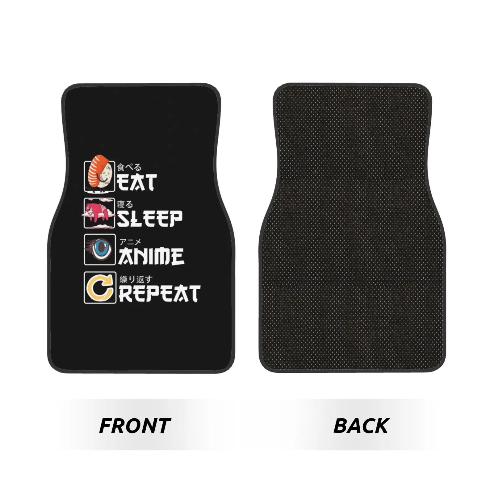 Eat Sleep Anime Repeat Anime Manga Car Waterproof Rubber Car Mats 4PCS Car Floor Carpets Rugs Non-Slip Auto Foot Mats Floor Mat