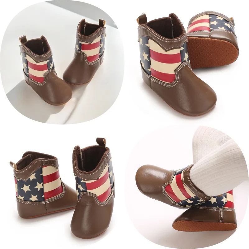New Baby Boots Cute High Quality Soft PU Anti Slip Sole Spring and Autumn Fashion 0-18M Newborns' Pre Step Shoes