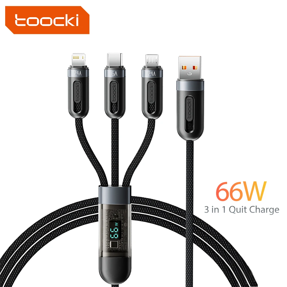 Toocki 3 In 1 Digital Display Cable  66W Fast Charge USB Type C Cable For iPhone 14 Pro Max Huawei Xiaomi Samsung S23 Data Cord