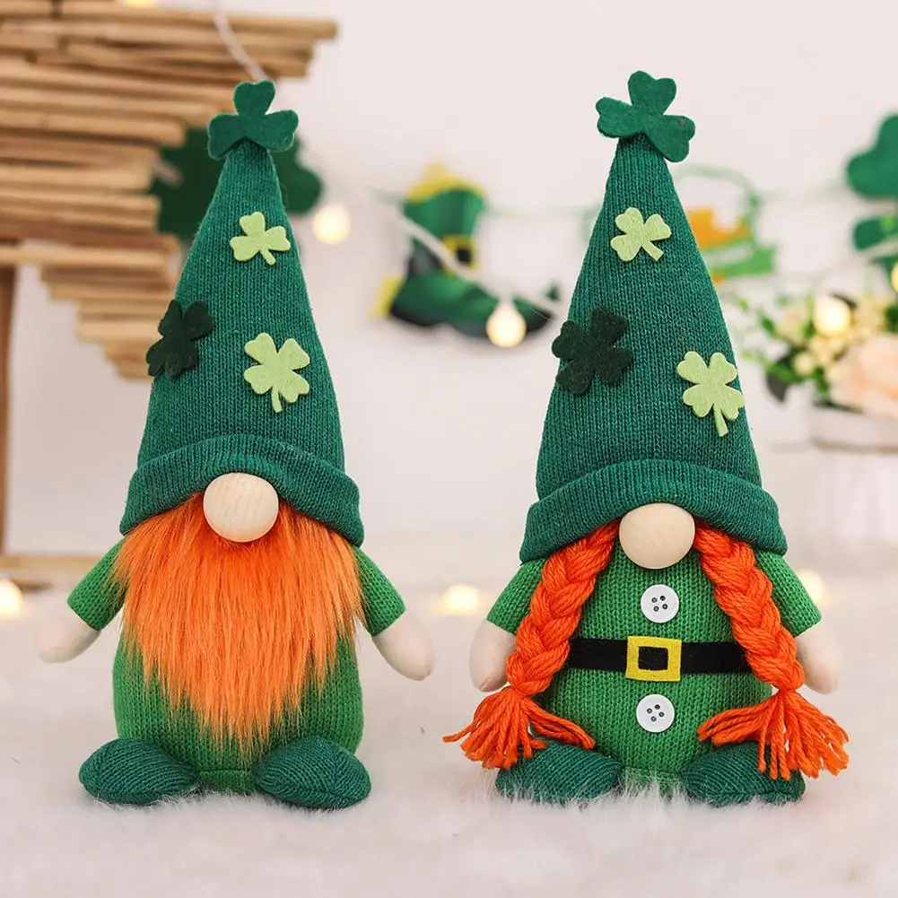 St.Patrick's Day Gnome Faceless Doll Plush Elf Decorations Handmade With Lanyard Irish Leprechaun Party Decor For Kids Gift