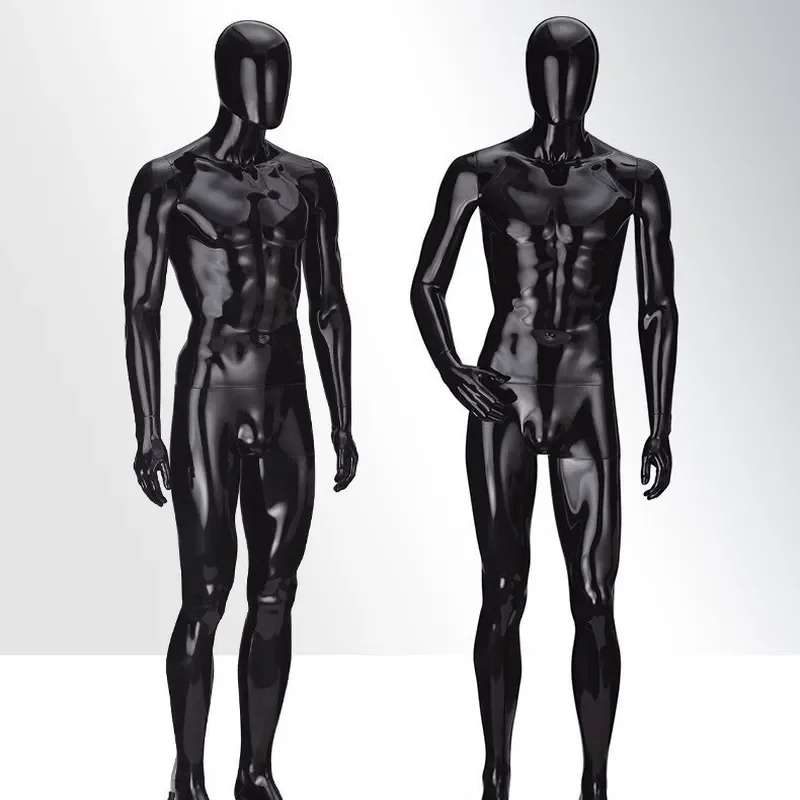 Bright Black Full Body Male Mannequin Plastic Dummy Display Stand for Clothing Store Window Props with Head