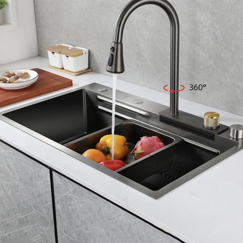 Nano Step Kitchen Sink faucet Stainless Steel Handmade Above Mount Waterfall Faucet Farmhouse Kitchen Sinks