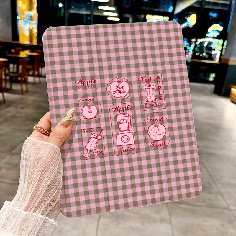 Pink checkered illustration case for iPad pro 10/11-Inch 2020/6th/7th /8th /Air 3rd/Air 4th/9th gen/Air 5th Gen 2022/Air 11