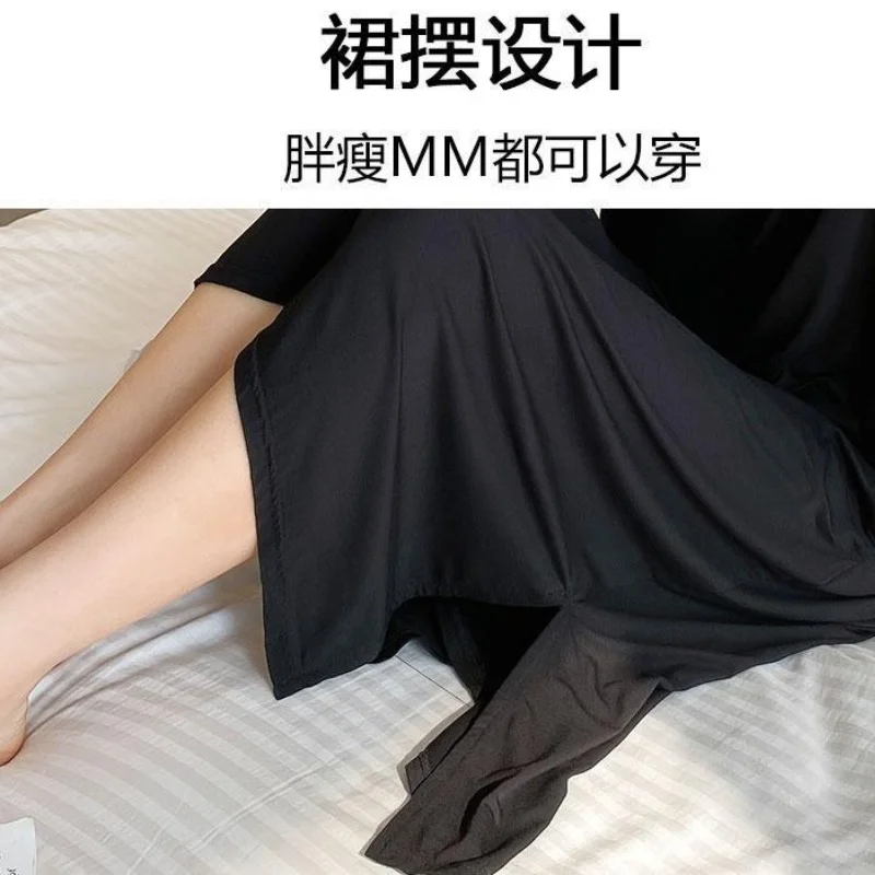 150kg Extra Large Size Summer Loose Home Dress with Pocket Thin V-neck Short Sleeved Pajamas Solid Long Loungewear Plus Size 3XL