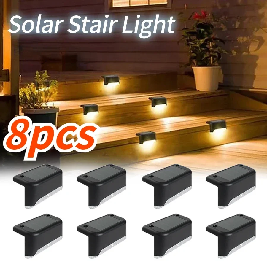 

8pcs LED Solar Staircase Light Waterproof Courtyard Guardrail Step Solar Lamps for Outdoor Garden Borders Fence Light Decoration