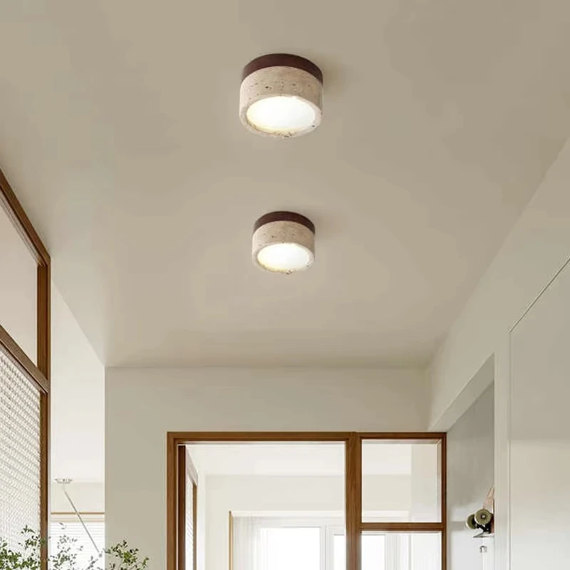 Japanese Stone Travertine Ceiling Light Cream Wind  Wabi Sabi Stone LED Living Room Restaurant Corridor Bedroom Light Room Decor