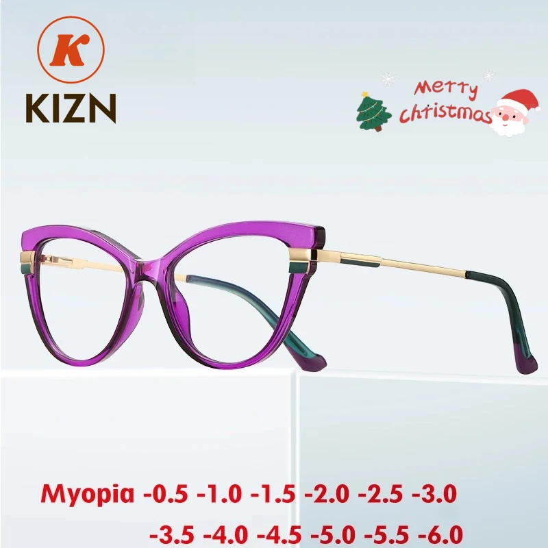 KIZN 캣아이 근시 안경테 고품질 2025 신상 여성용 블루라이트 차단 맞춤 도수 안경 -0.50 ~ -10