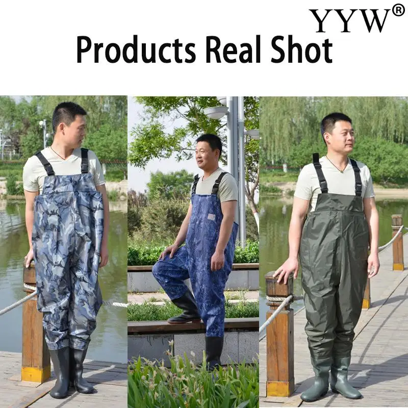 Adult Fishing Waders Pants Set Waterproof PVC Trousers Overalls With Boots Men Women Chest Wader Fishery Apparel Gear Suit Kits