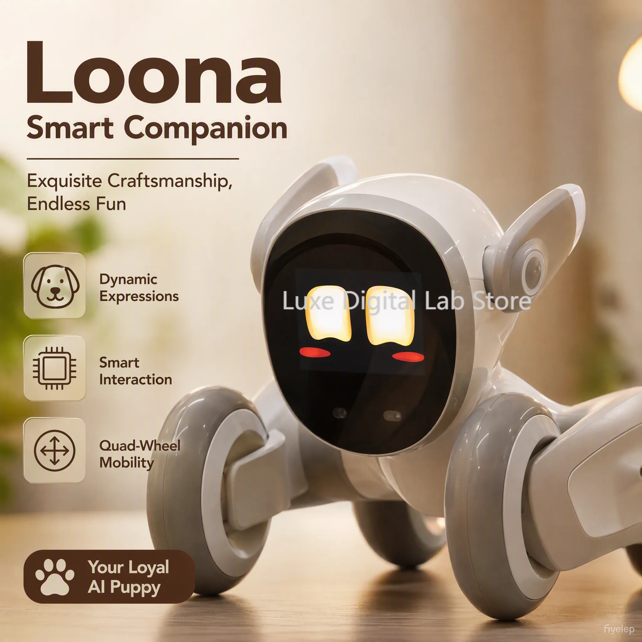 Loona Smart Pet Robot | AI Interactive,Gesture Control,Voice Commands,Home Monitoring,Multilingual Support,Children's Companion