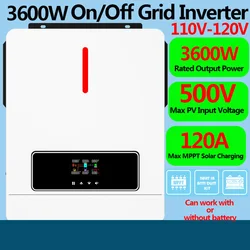 EVSOLAR 3600W Hybrid Inverter 24V Battery Pure Sine Wave On/Off Grid Inverter AC 110/120V MPPT 120A Max PV Input 500V PV Power 6500W