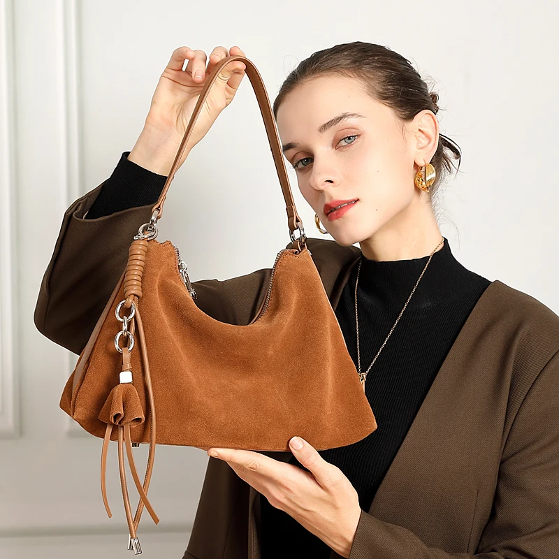 Hifashion العصرية ماتي الجلد المدبوغ جلد طبيعي تحت الإبط حقائب كتف للنساء 2025 الفاخرة مصمم الأفاق العمل حقائب سيدات #2