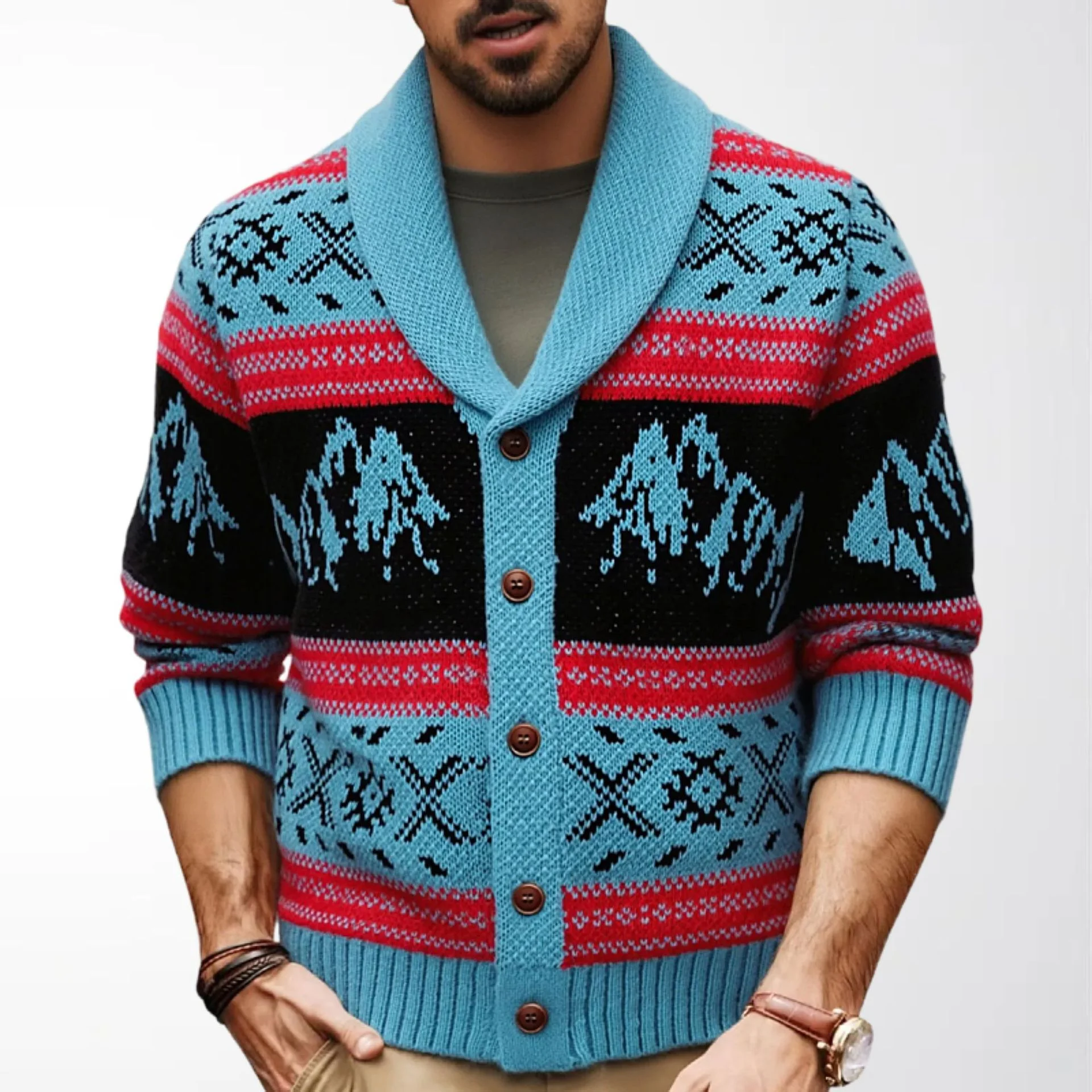 

Модный винтажный мужской свитер 2026 года: осенне-зимний вязаный кардиган с длинным рукавом, однобортная куртка-жакет, трикотаж