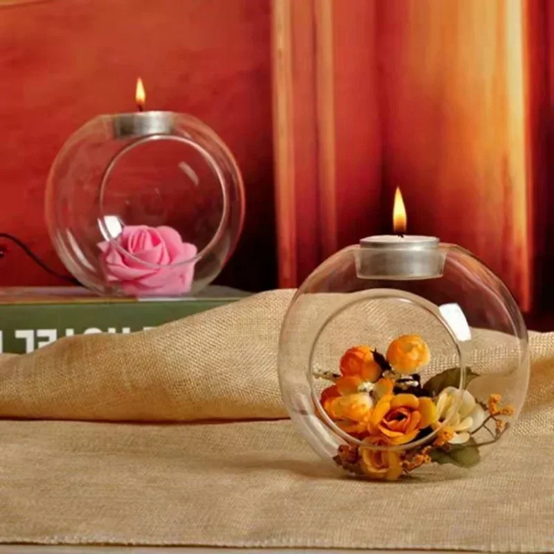 투명 유리 촛대 웨딩 저녁 식사 테이블 장식 바 파티 크리스마스 촛대 소박한 라운드 유리 촛대