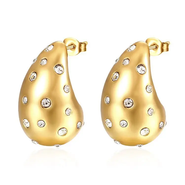 Stainless Steel Gold Plated Symmetry Luxury Water Tear Drop Earrings for Women Piercing Lightweight Gold Silver Color Jewelry