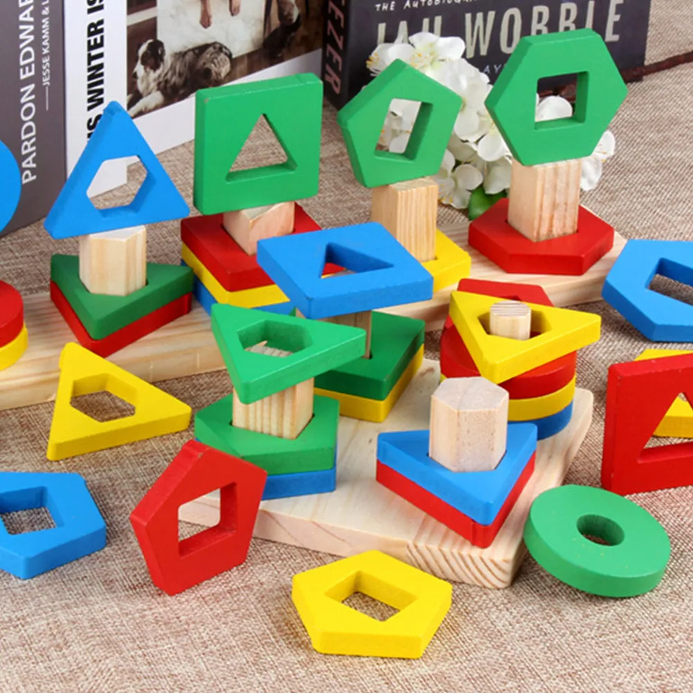 Wooden Geometry Pillar Blocks for Early Learning, Cognitive Development & Parent-Child Play