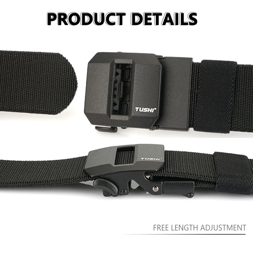 TUSHI Neuer Golf-Sportgürtel, elastischer Gürtel, taktischer Gürtel, Metall, automatische Schnalle, Stretch-Nylon, Herren-Militärgürtel, 120–150 cm, große Gürtel – Detail 8