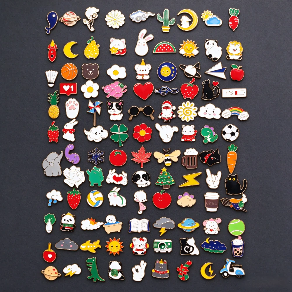 10-100Pcs Enamel Badges Pins Brooches Cute Cartoon Brooches for Child and Women Small Metal Jewelry with Many Different Shapes
