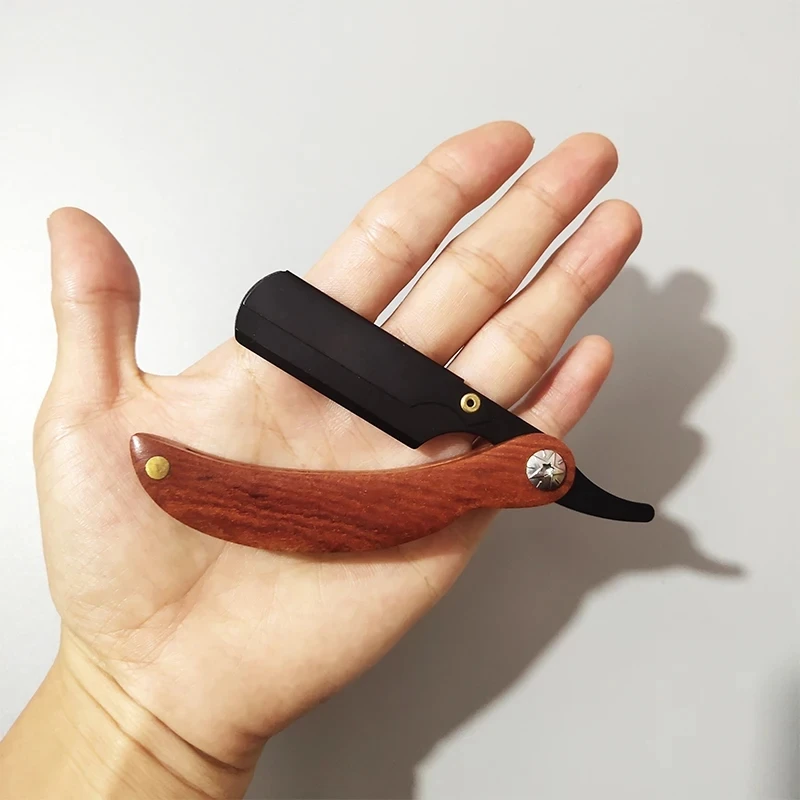 Mini maquinilla de afeitar con mango de madera para hombre, maquinilla de afeitar de corte de pelo de barbero, tipo de hoja de cambio portátil,