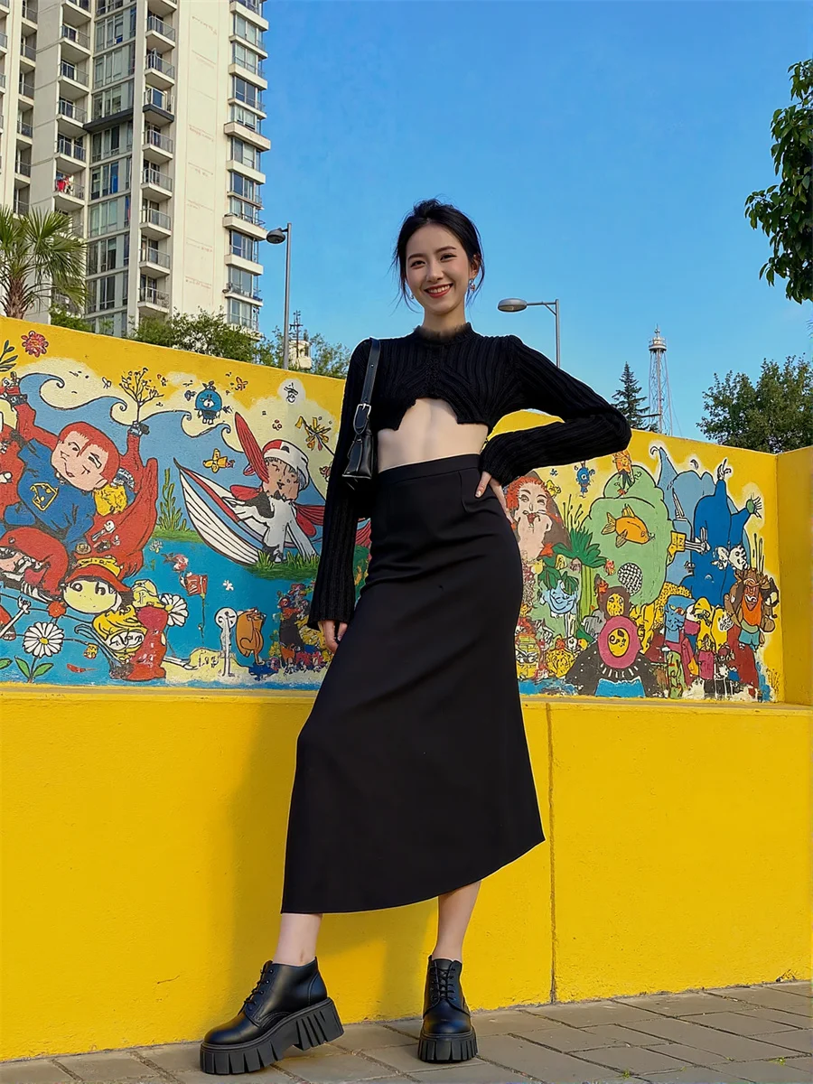 Saias femininas ajuste regular preto especial longo maxi saia feminina roupa diária solta conforto tecido adequado textura estiramento suave