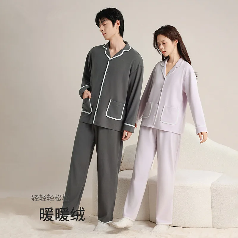 

Pijama Feminino New Casual Couple Pajamas Set De Velvet Warm Winter Sleepwear Thicken Women's Home Clothes Men Sleeping Suit