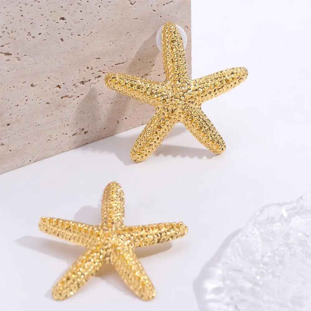 Exquisite Sliver Starfish Earrings Studs Gold Sea Marine Organism Ear Studs Chic Jewelry Sea Beach Earrings Unisex