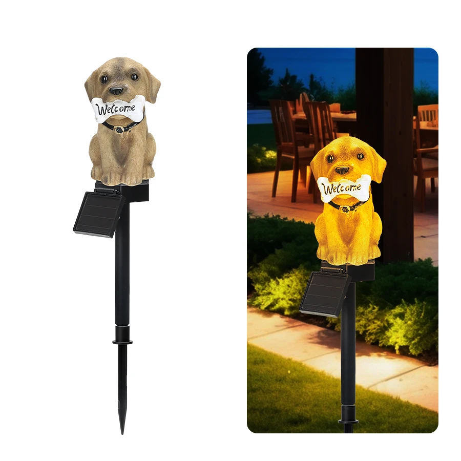 Garden Solar Light Outdoor Decor Resin Dog Bird Owl Solar LED Light with Stake Waterproof Light for Flower Fence Lawn Decoration