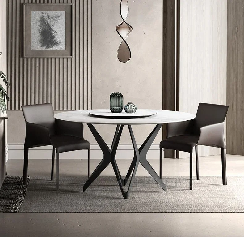 simple style Geometrical Art design ceramic top marble round plate dining table with rotating centre