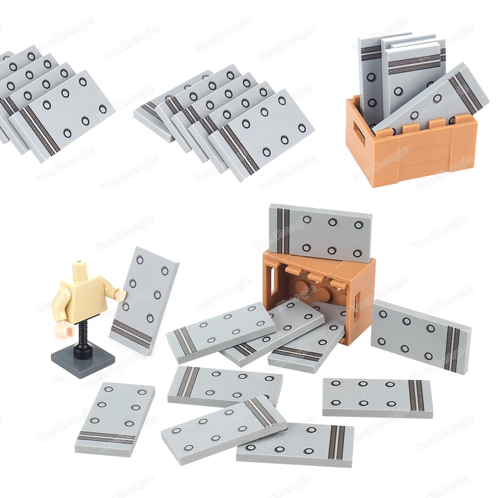 Steel Plate Rivets Double Horizontal Lines Pattern 87079 Printed Building Block Tiles Parts MOC figures Tank Model Gift Boy Toys