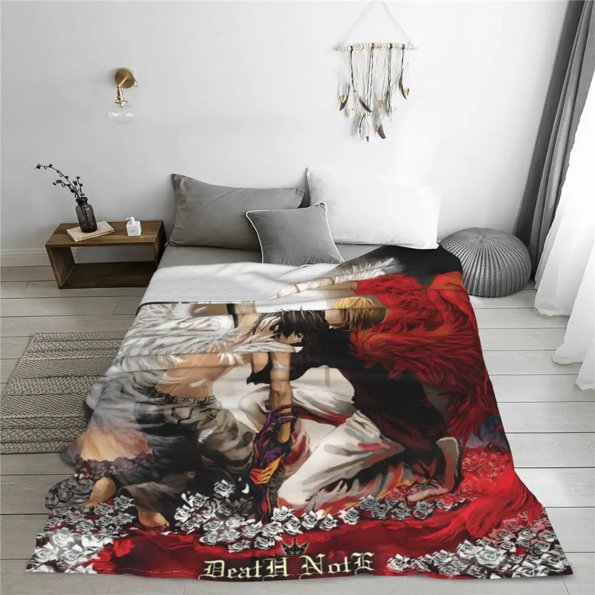 Death Note Yaoi Flannel Blanket Anime Lawliet Light Yagami Funny Throw Blankets for Home 125*100cm Plush Thin Quilt