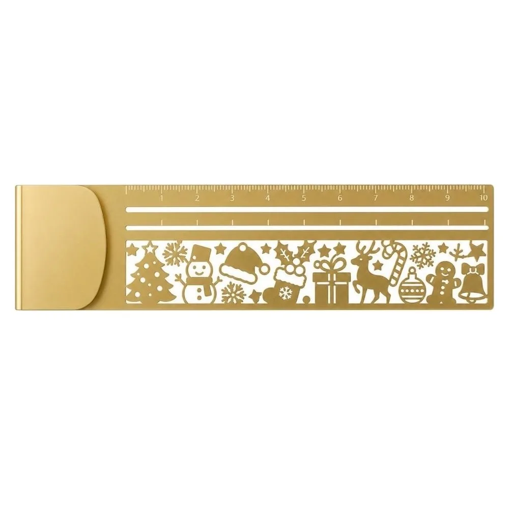 Cartoon Brass Bookmark Ruler Hollow Multi-functional Stencil Straight Ruler Cute Patterns Drawing Template Ruler Kids Students