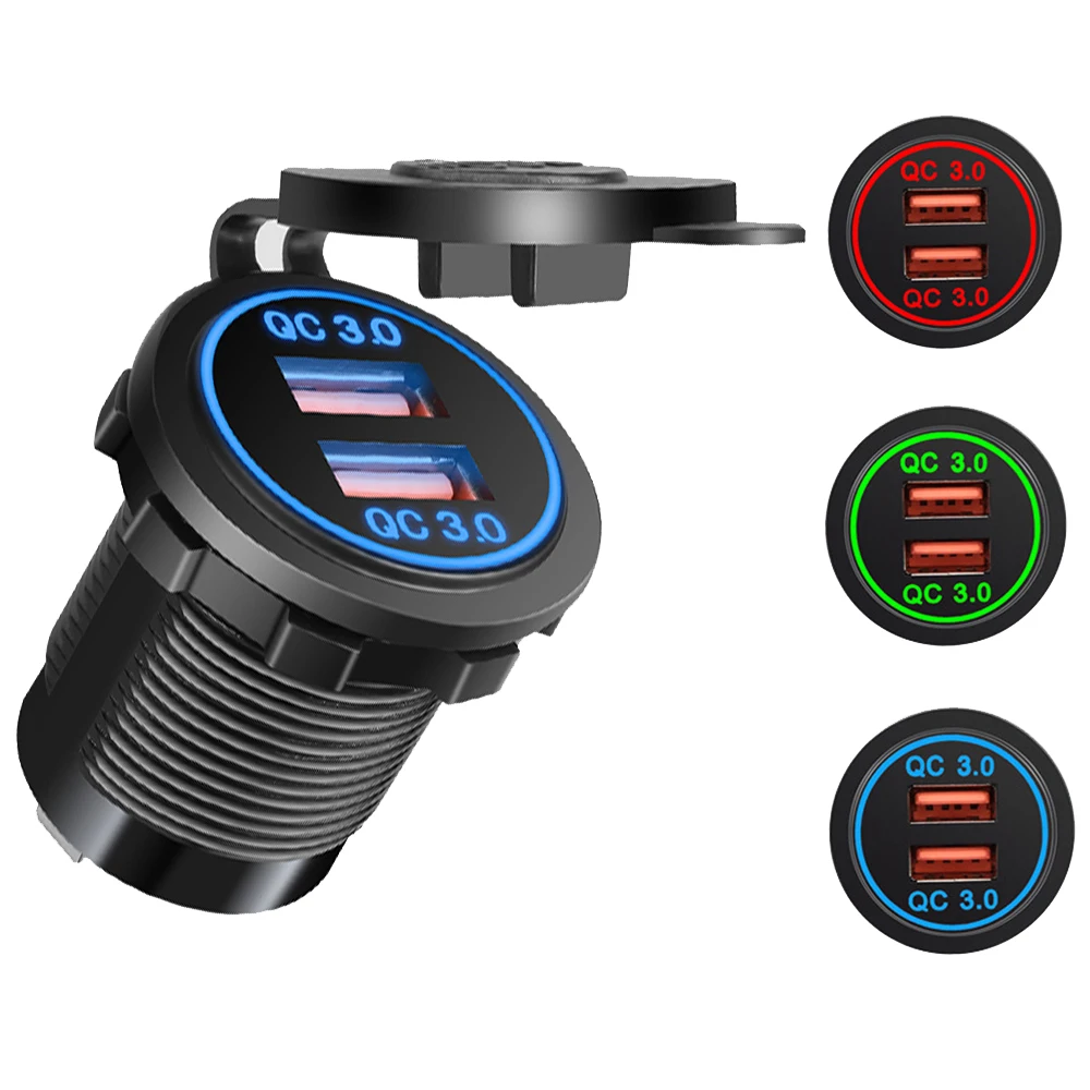 

Dual USB Charger Socket Power Outlet Adapter 5V Waterproof QC3.0 Dual USB Ports Fast Charge for Smartphone Car Boat Marine