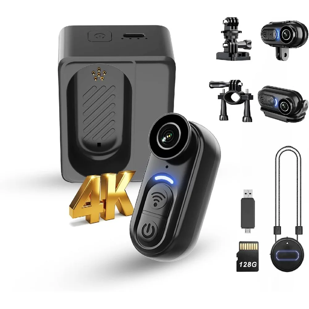 4K Mini Wearable Body Camera 128GB Magnetic Thumb Size Action Cam, 6-Axis Stabilization, Audio/Video Recording Action Camera