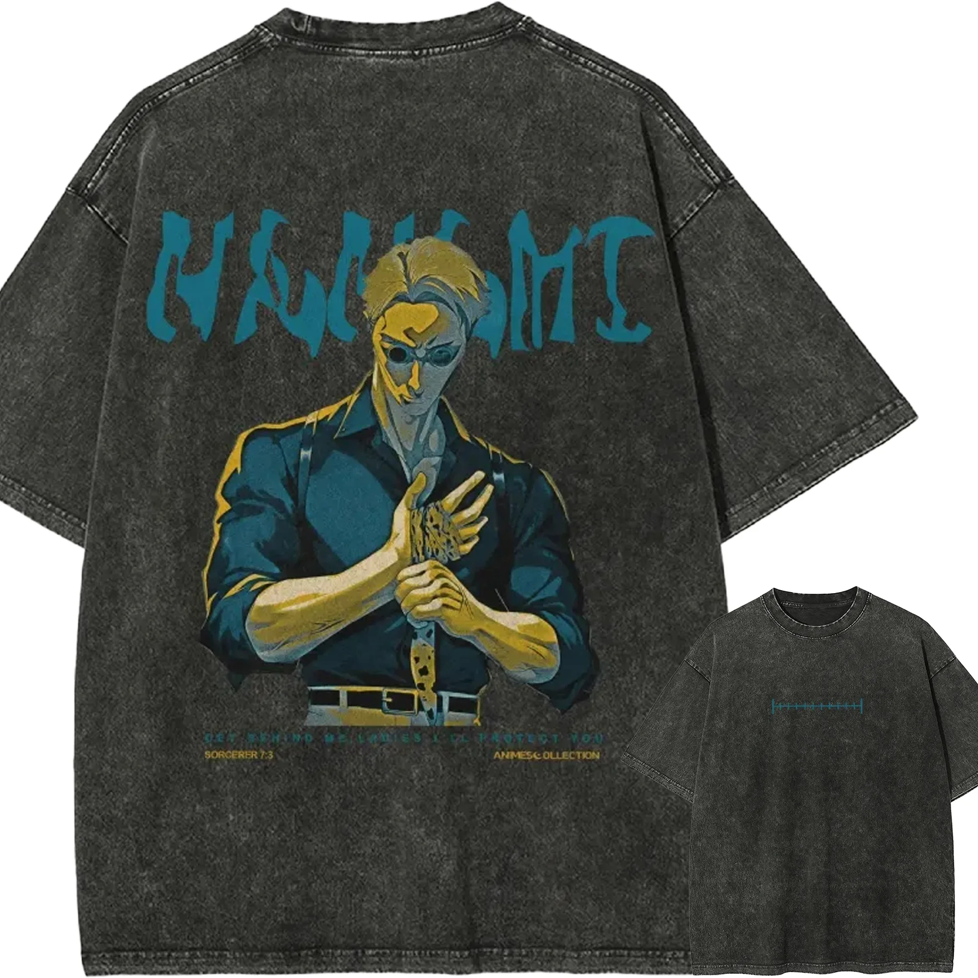 

Футболка Kento Nanami Jujutsu Kaisen мужская, с эффектом кислотной стирки, с аниме-графикой, в стиле стритвир, Sorcerer 7:3, винтажная, бутлег