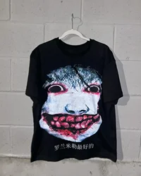 New Cotton Men Women Goth Style Short Sleeve Streetwear Y2k Tops Harajuku Retro Drolandmiller Face Print Graphic T Shirts