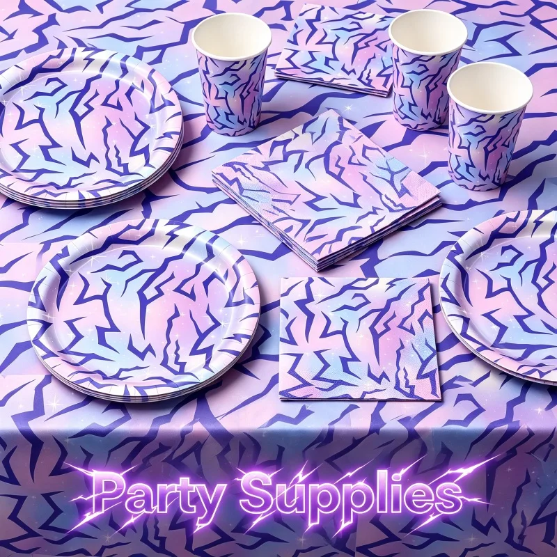 Hot Anime Movie KPOP Pink and Purple Disposable Tableware Cup Plate Napkins Birthday Party Scene Decor Banner Kit New