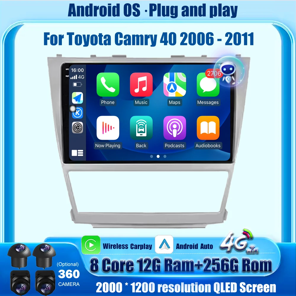 

10 Inch For Toyota Camry 40 2006 - 2011 Carplay BT DSP Android 16 Auto Car Radio Video Player Multimedia GPS Navigation WIFI FM