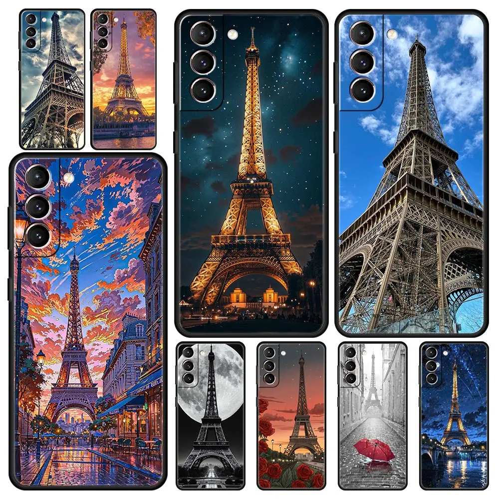 Funda de teléfono para Samsung Galaxy S25 Edge S24 S23 S22 S21 Ultra S20 FE 5G S10 S10E S9 Plus, funda suave de TPU, paraguas rojo, Torre Eiffel