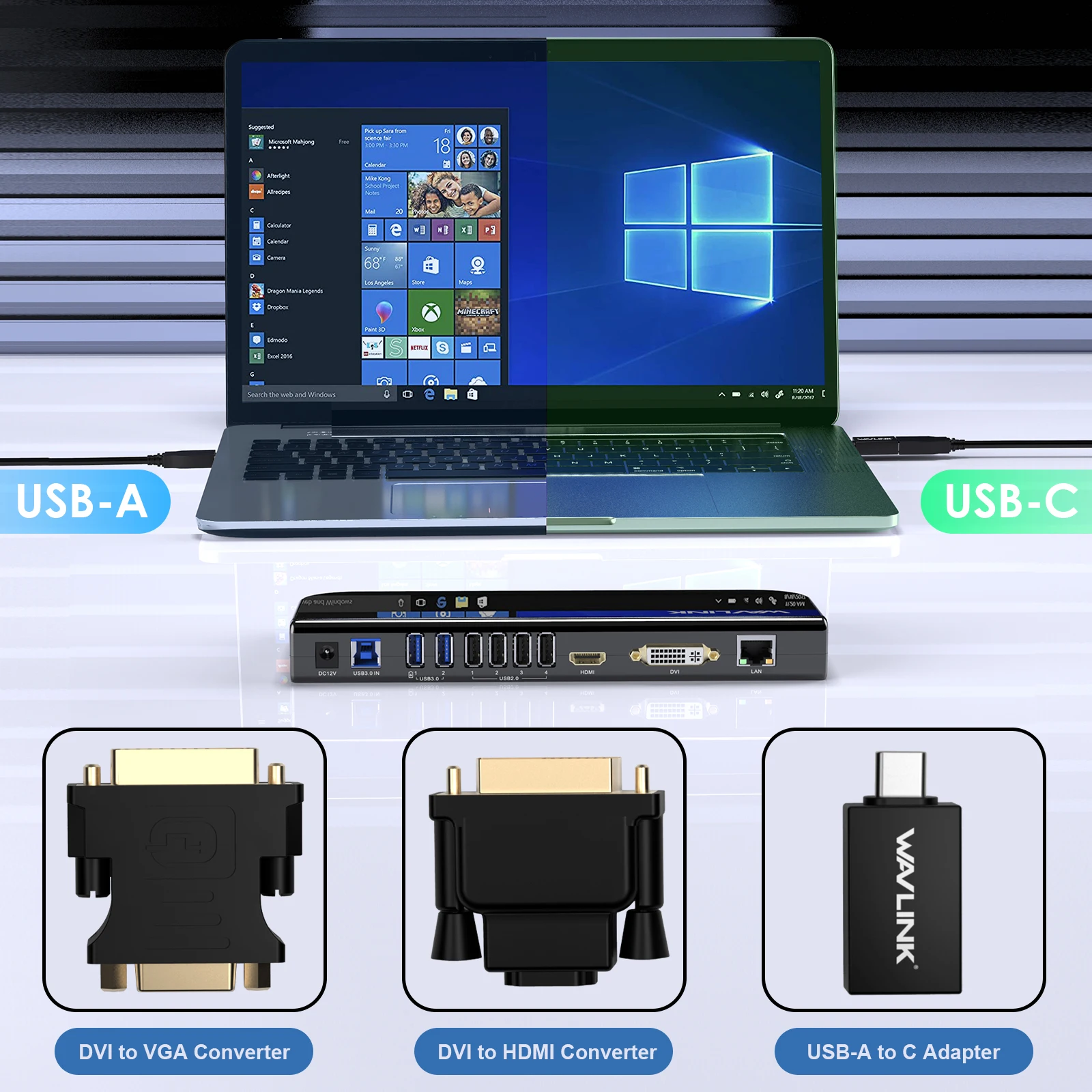 Imagem -06 - Wavlink Usb 3.0 4k Universal Portátil Docking Station Usb-c Hub Monitor Duplo Hdmi Dvi Vga Exibição de Vídeo para m1 m2 Mac Windows 11