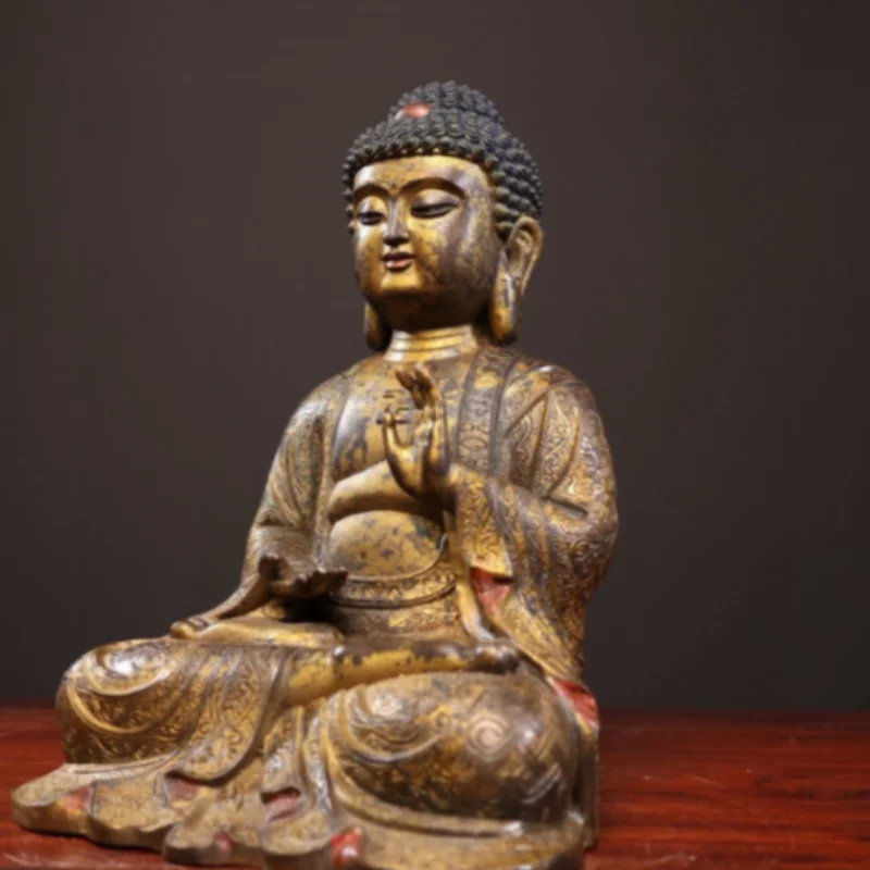 Vintage Pure Bronze Gilt Shakyamuni Buddha Statue - Exquisite Collectible Sacred Guardian Craft for Home Temple Altar Display