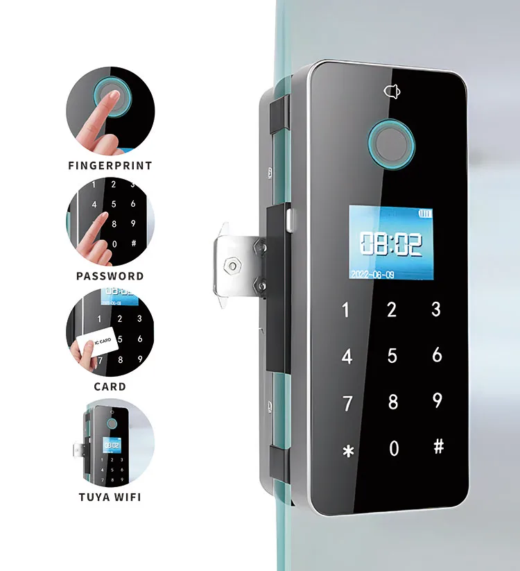 Digital Tuya Electronic Access Control Sliding Glass Door Lock App Card Key Security Digital Fingerprint Smart Glass Door Lock