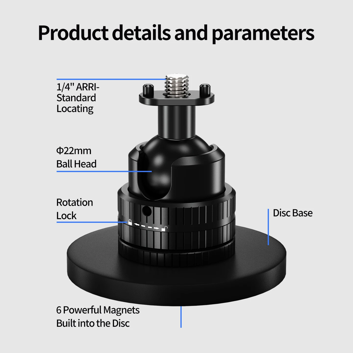 1/4-Zoll ARRI-Positionierungs-22-mm-Kugelkopf mit 66-mm-Magnetfuß für GoPro 13 12 DJI Osmo Action Kamera Halterung Vlog Stativadapter – Detail 15