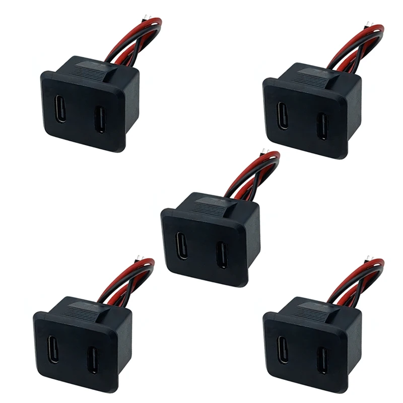 

5PCS Double-Layer USB Female Base Type-C Charging Socket Power Socket with Cable Connector