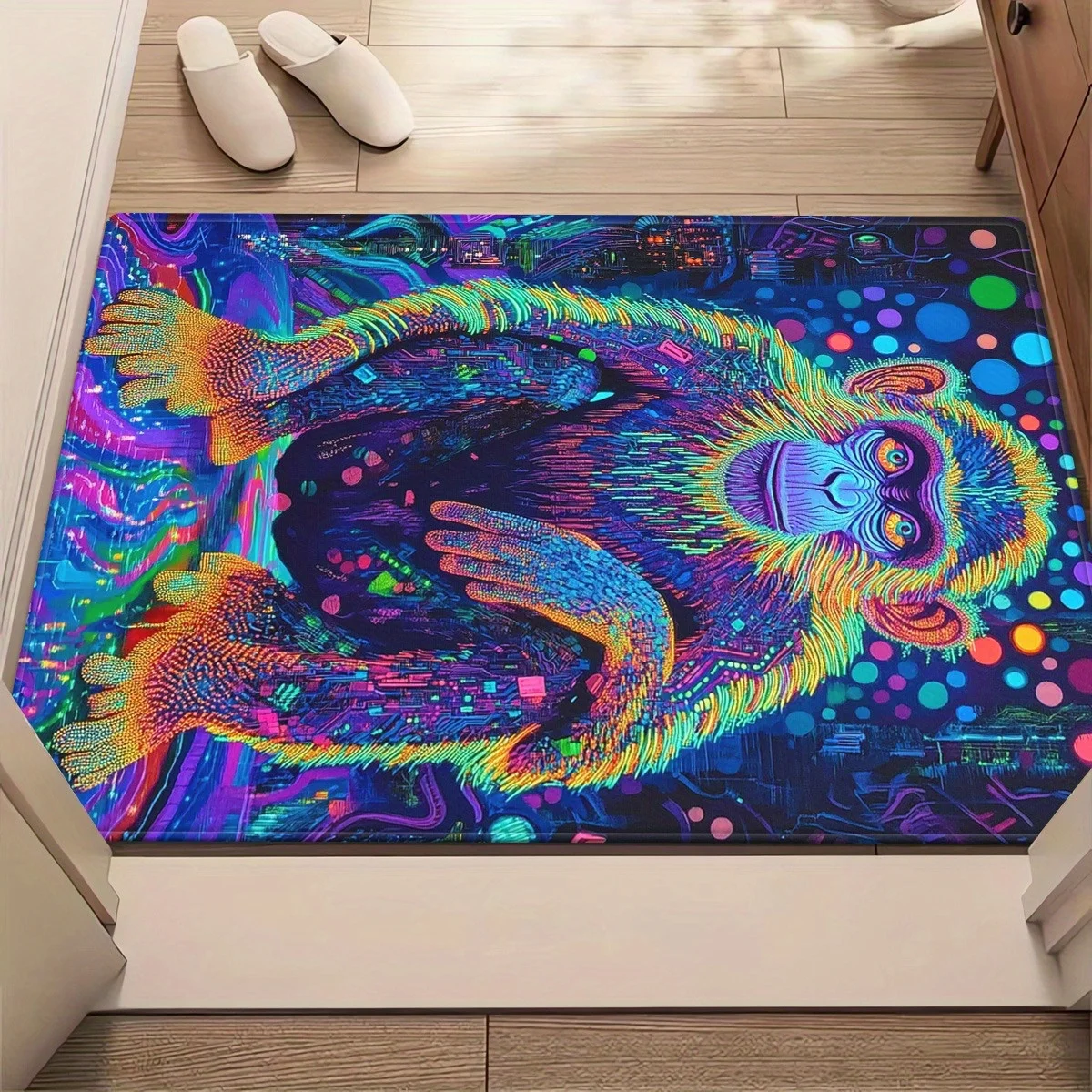 Neon Gorilla Doormat, Psychedelic Ape Entrance Rug, Colorful Animal Floor Mat, Non-slip Living Room Carpet, Cool Man Cave Decor