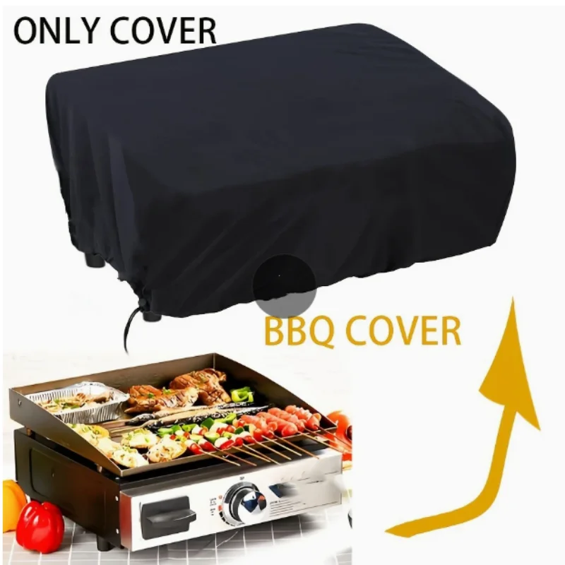 Housse de barbecue avec cordon de serrage, housse de protection pour barbecue à gaz, en polyester noir, protection contre la poussière et les intempéries pour la cuisson en plein air et le camping