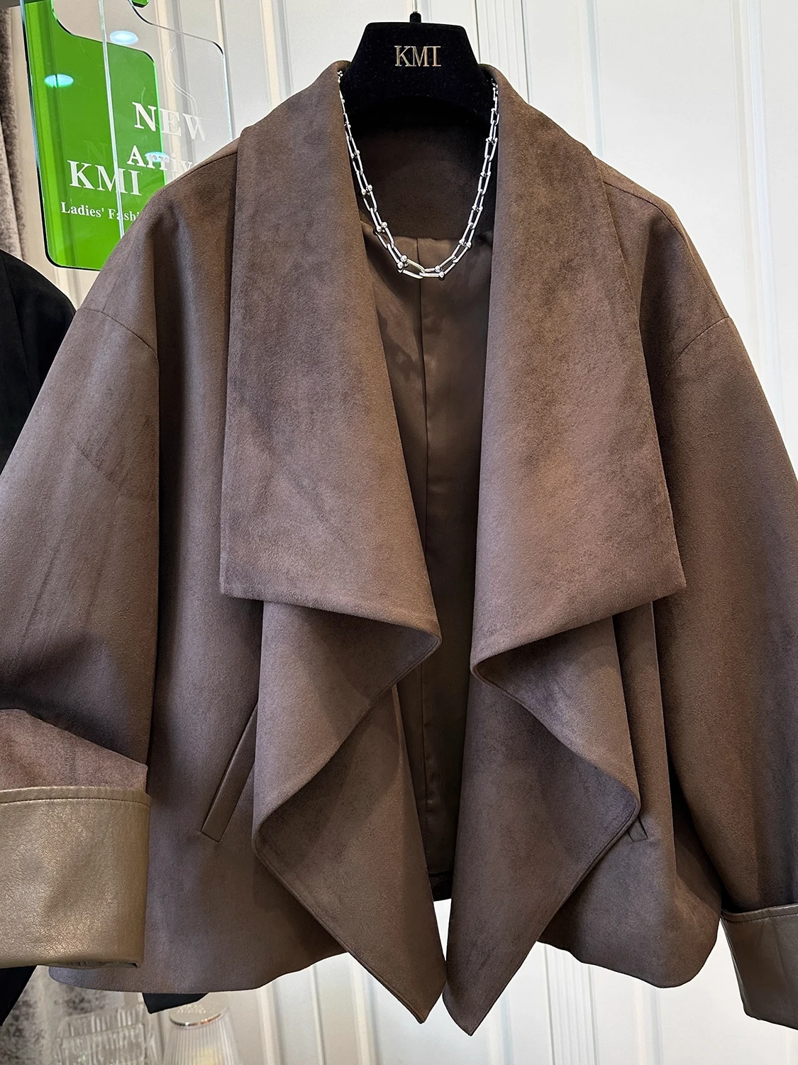 

plus Size Men's And Women's Jaet Autumn New Loose Long Sve Folded Collar European Sle Top Quali Big Size Faion