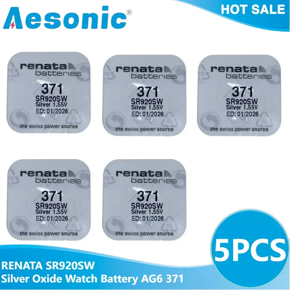 5 uds RENATA SR920SW óxido de plata pilas para reloj AG6 371 LR921H LR69 371A LR920 pilas de moneda 920 1,55 V 100% 371 920 baterías