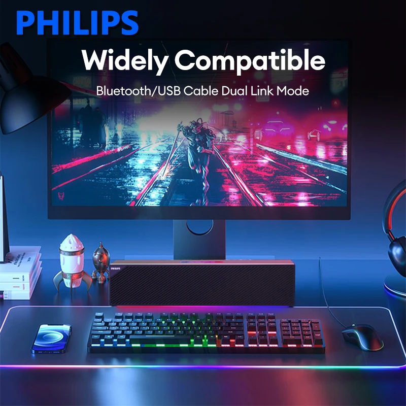 Choice Philips SPA3810 Bluetooth Wired Computer Speakers RGB Music Subwoofer Stereo Surround Desktop Gaming Speakers Loudspeake