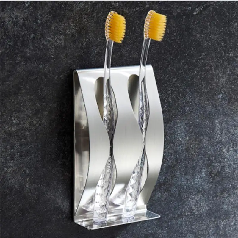 Bathroom Stainless Steel Toothbrush Rack Wall Mount Toothbrushes Holder Self-adhesive Toothbrush Organizer Stand Holders