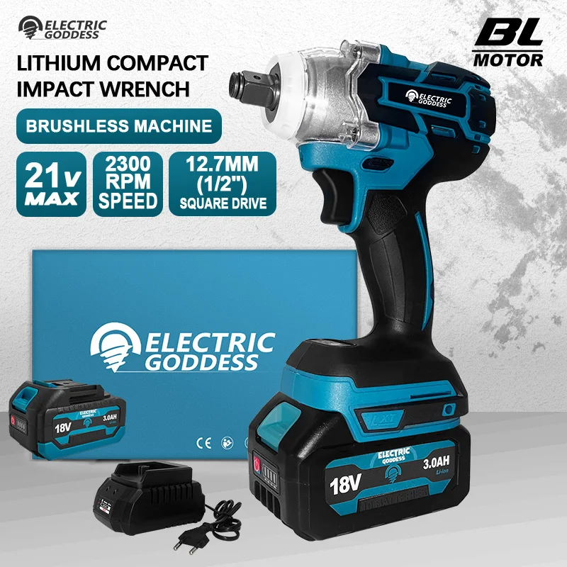 

Electric Goddess 18V DTW285 Cordless Impact Wrench 1/2in 320NM Torque Rechargeable Electric Screwdriver Power Tools ﻿