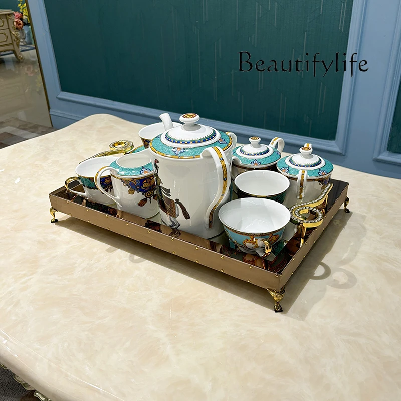 طاولة قهوة كبيرة من الخشب الصلب الفرنسي لغرفة المعيشة الأوروبية طاولة شاي رخامية شقة صغيرة طاولة شاي كلاسيكية جديدة منحوتة